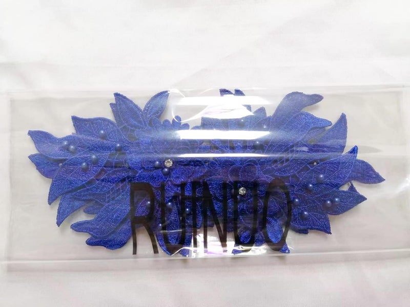 Ruinuo 3D Lace Beads Flower Applique Patches Sew on Patches Embroidery Appliques Rhinestone Sewing Wedding Dress Collar Decor Blue - Image 5
